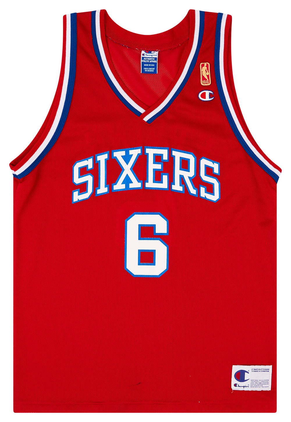 1996 Philadelphia 76ers Erving #6 Champion Away Jersey (Excellent) L