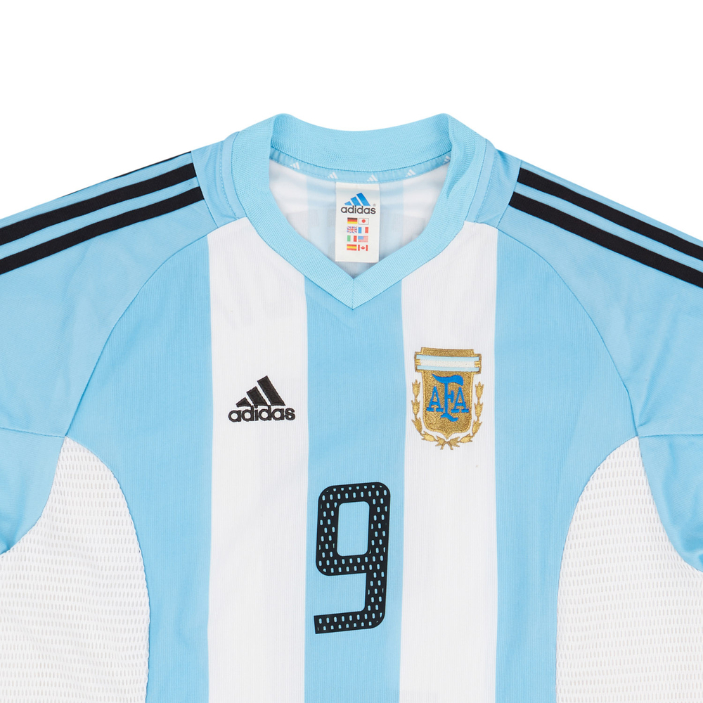 2002-04 Argentina Home Shirt Batistuta #9 (Excellent) L-Argentina Names & Numbers Korea/Japan 2002 Legends