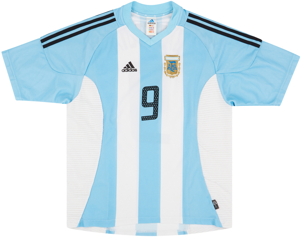 2002-04 Argentina Home Shirt Batistuta #9 (Excellent) L-Argentina Names & Numbers Korea/Japan 2002 Legends