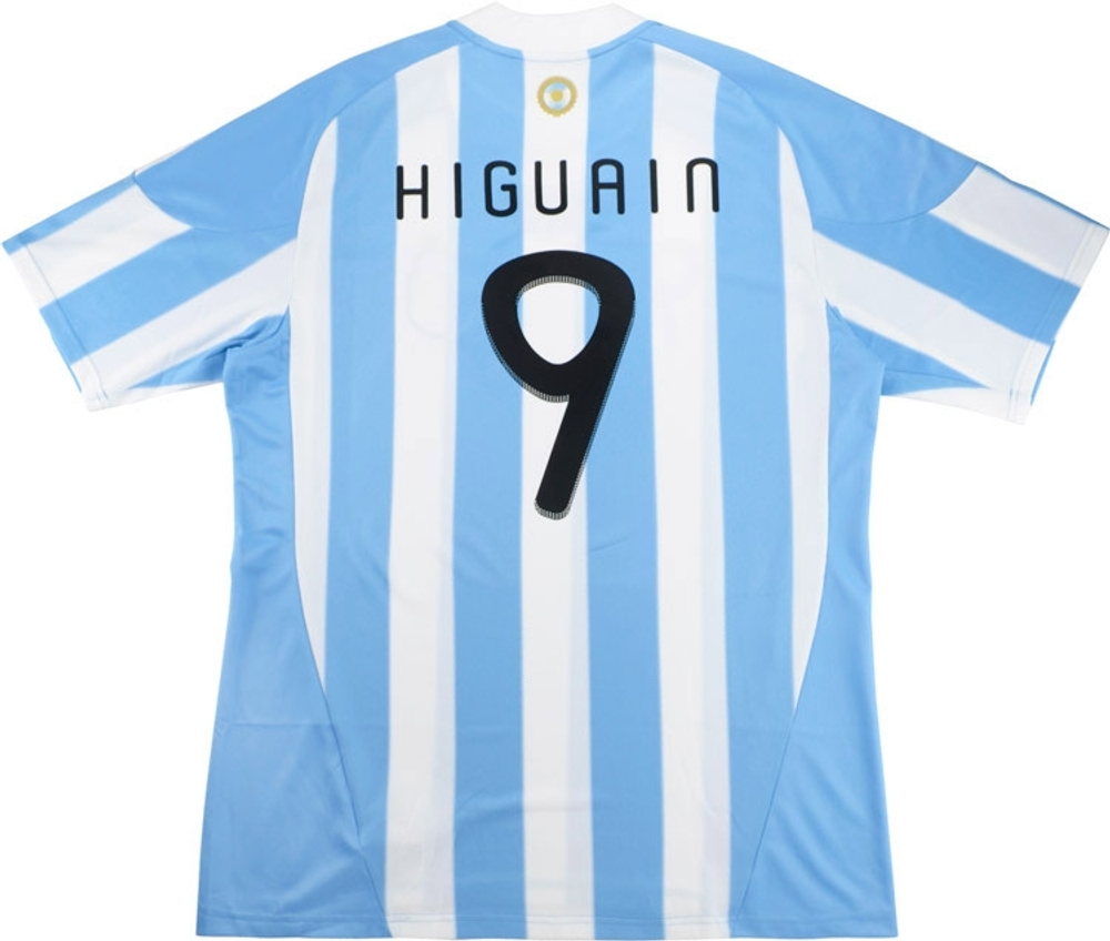 2010-11 Argentina Home Shirt Higuain #9 (Excellent) S-Argentina Names & Numbers South Africa 2010