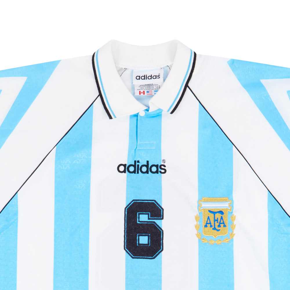 1996-98 Argentina Match Issue Home Shirt #6 (Sensini)-Argentina Match Worn Shirts Certified Match Worn