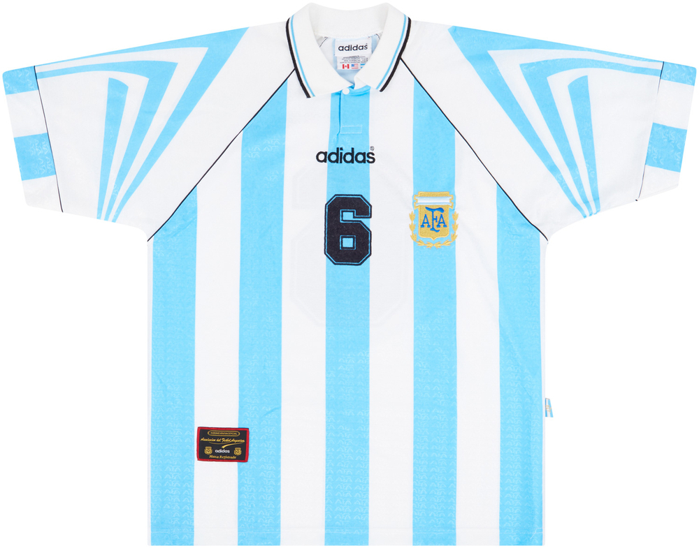 1996-98 Argentina Match Issue Home Shirt #6 (Sensini)-Argentina Match Worn Shirts Certified Match Worn