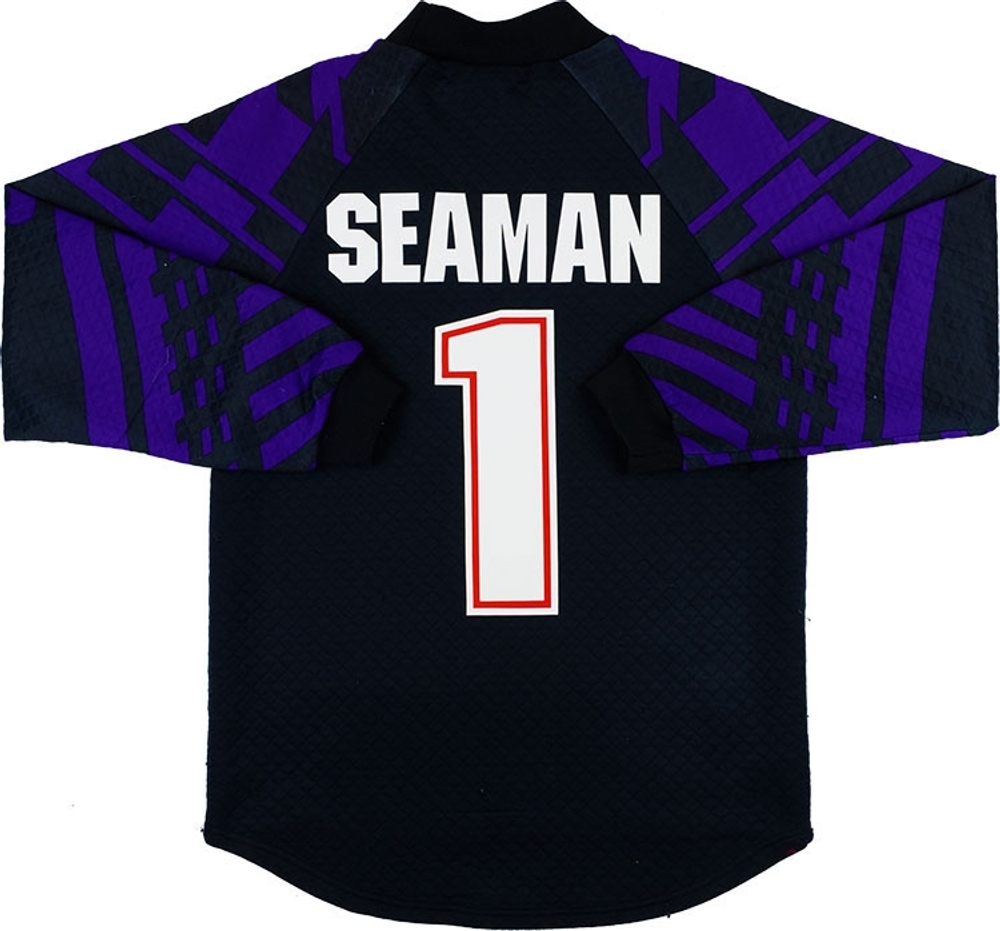 1995-97 Arsenal GK Shirt Seaman #1 (Very Good) S-Arsenal Dennis Bergkamp Names & Numbers Goalkeeper Legends Arsenal Dennis Bergkamp Names & Numbers Goalkeeper Legends