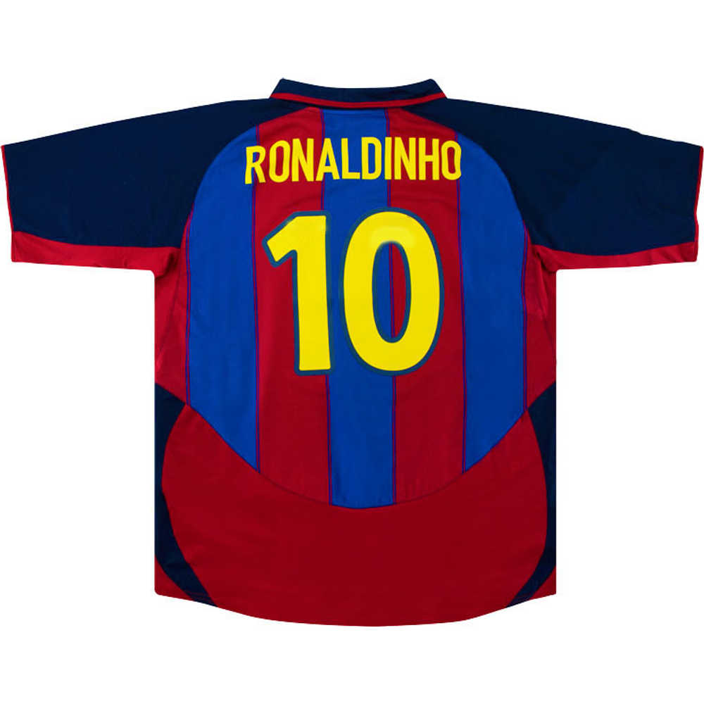 2003-04 Barcelona Home Shirt Ronaldinho #10 (Very Good) XL