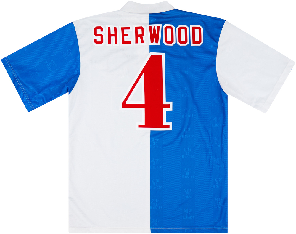 1996-97 Blackburn Home Shirt Sherwood #4 (Excellent) L-Blackburn Names & Numbers