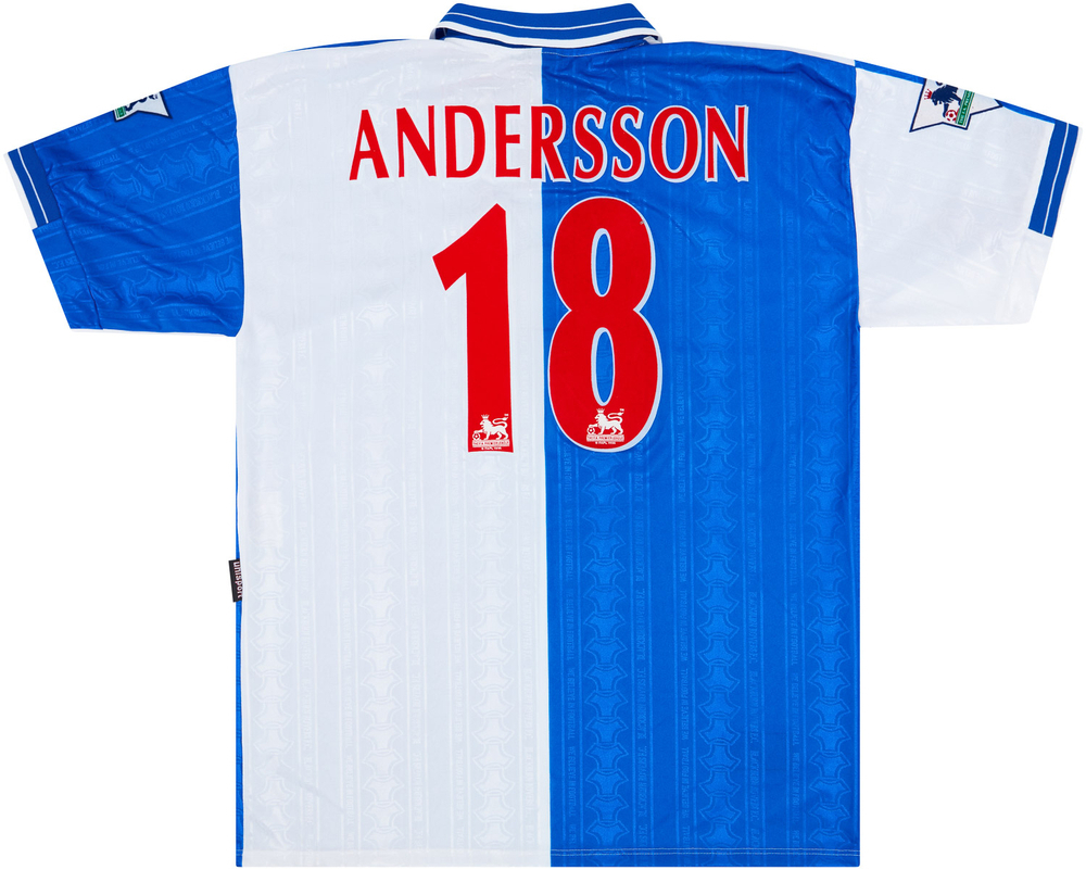 1998-99 Blackburn Match Issue Home Shirt Andersson #18-Blackburn Match Worn Shirts Certified Match Worn