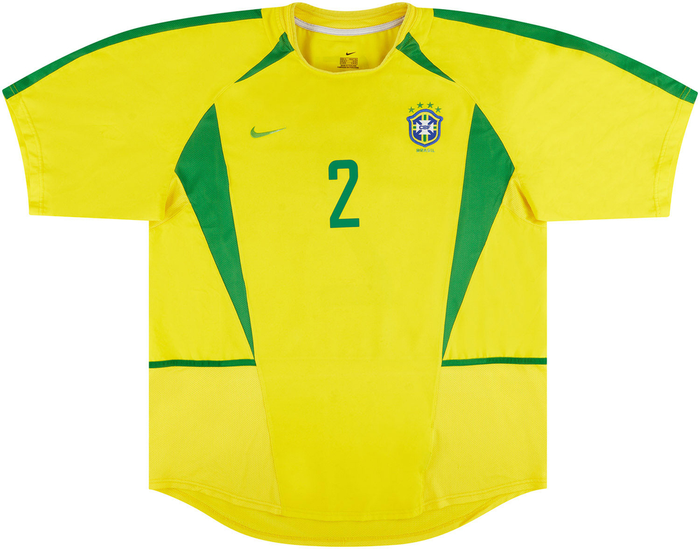 2002-04 Brazil Home Shirt Cafu #2 (Very Good) S-Brazil Names & Numbers Korea/Japan 2002 Legends