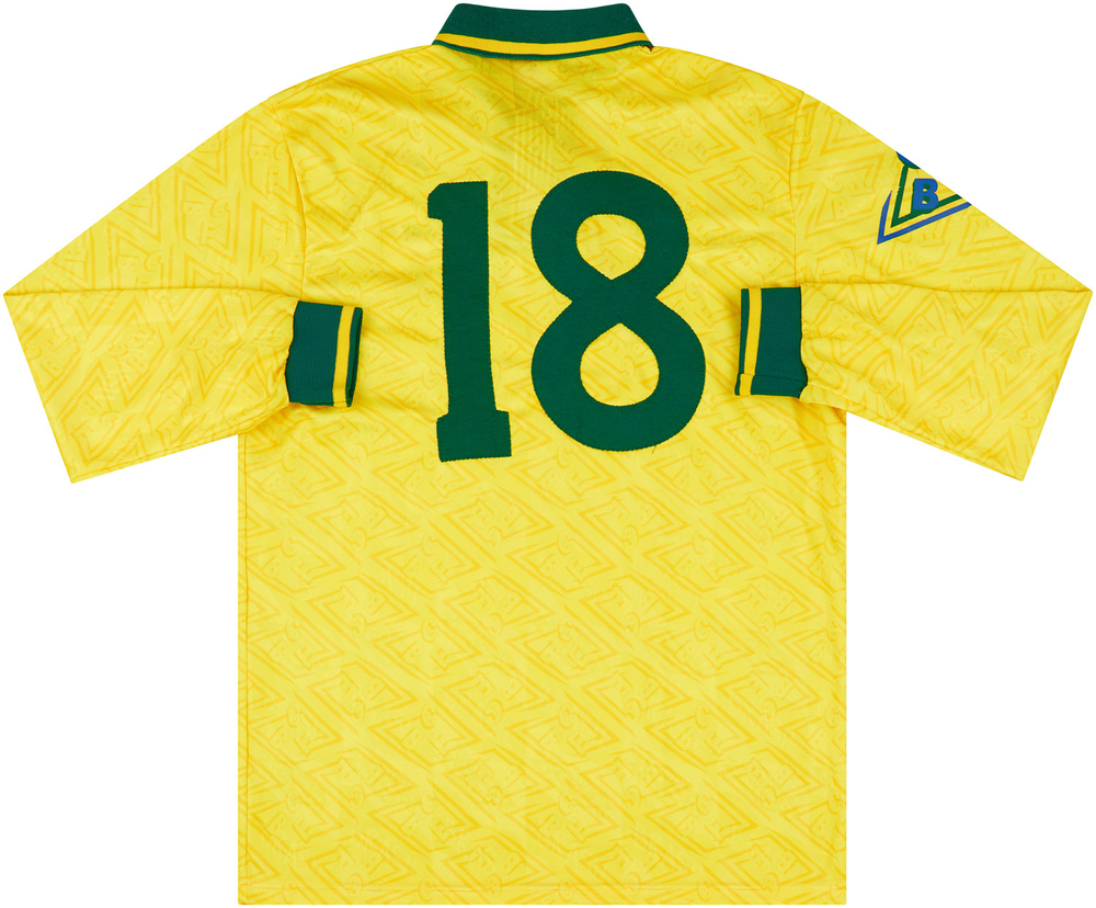 1991-93 Brazil Match Issue Home L/S Shirt #18-Match Worn Shirts Romario Brazil Match Issue Long-Sleeves