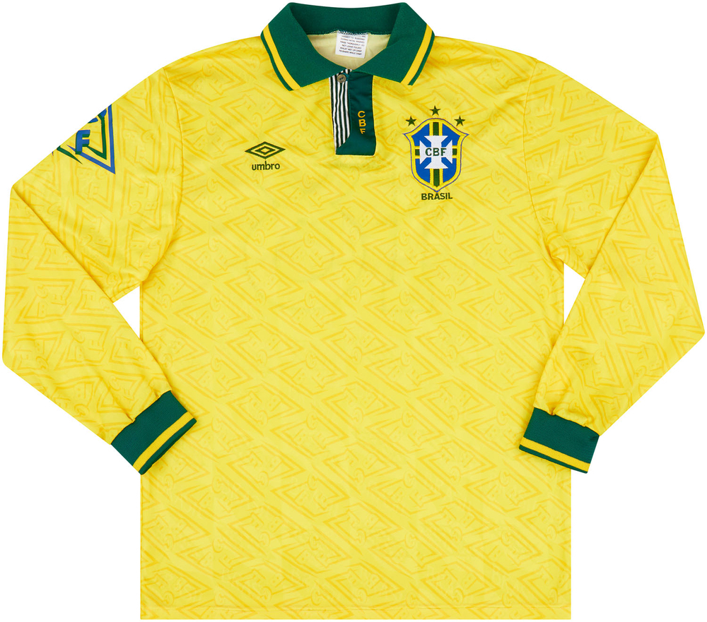1991-93 Brazil Match Issue Home L/S Shirt #18-Match Worn Shirts Romario Brazil Match Issue Long-Sleeves