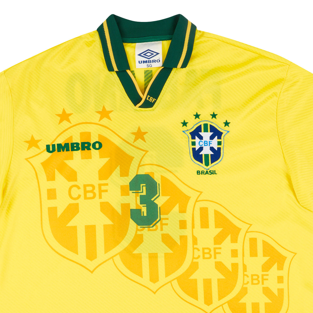 1994-97 Brazil Match Issue Home L/S Shirt Fabiano #3-International Teams Brazil USA 1994 New Products
