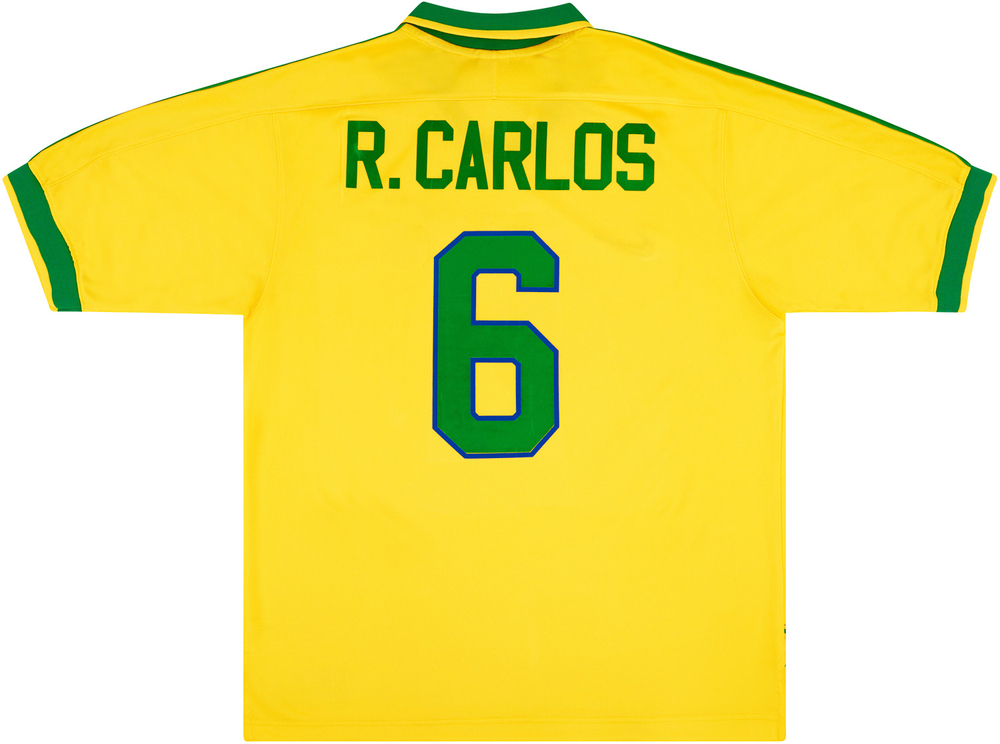 1997-98 Brazil Home Shirt R.Carlos #6 (Very Good) L-Romario Ronaldo Brazil Names & Numbers Legends New Products