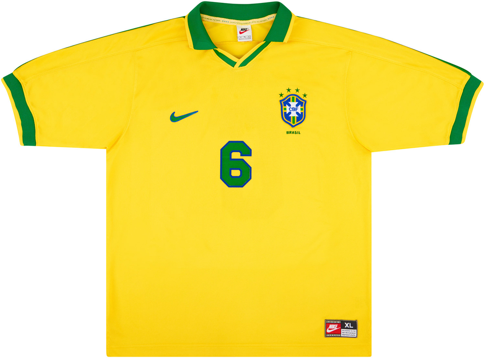 1997-98 Brazil Home Shirt R.Carlos #6 (Very Good) L-Romario Ronaldo Brazil Names & Numbers Legends New Products
