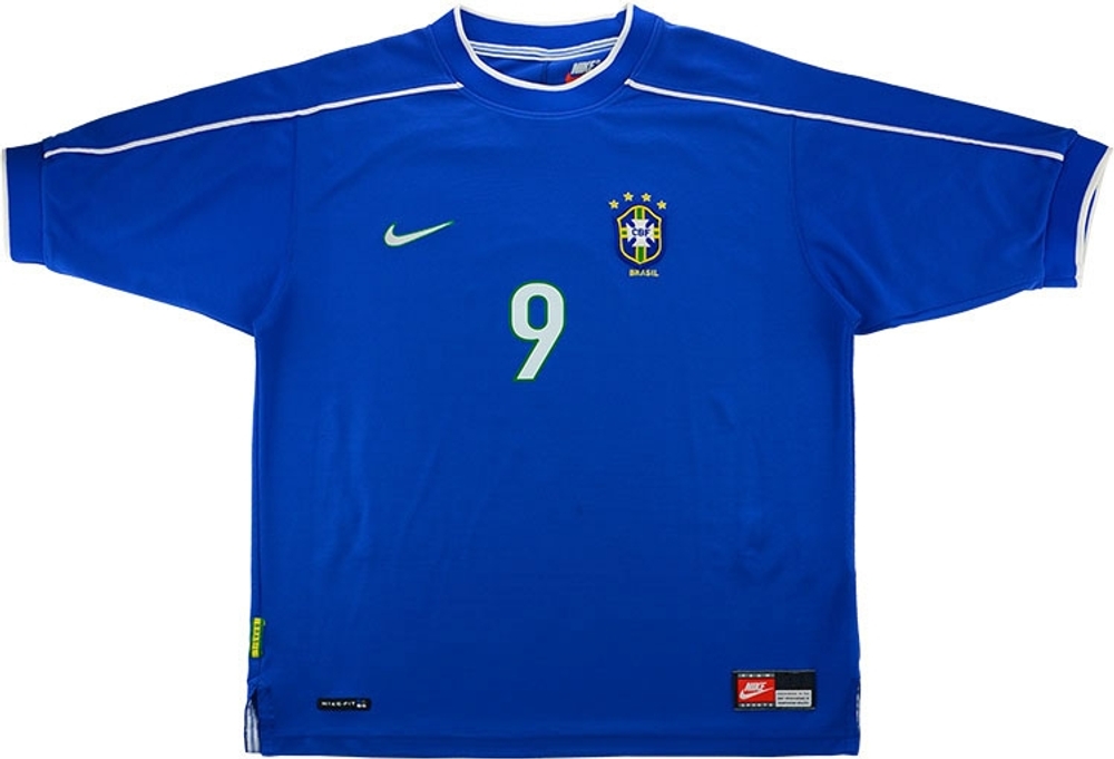 1998-00 Brazil Away Shirt Ronaldo #9 (Excellent) S-Romario Ronaldo Brazil Names & Numbers France 1998 Legends Hall of Fame