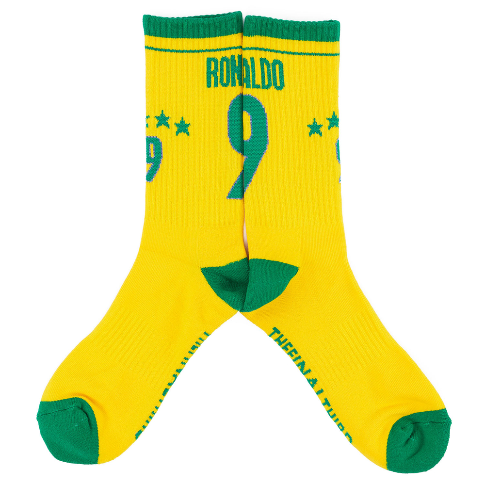 1998 Brazil Ronaldo #9 Home Crew Socks *BNIB*-Romario Ronaldo Brazil Names & Numbers France 1998 Shorts & Socks Accessories Dazzling Designs Festival Ready - CFS Style Crew Socks