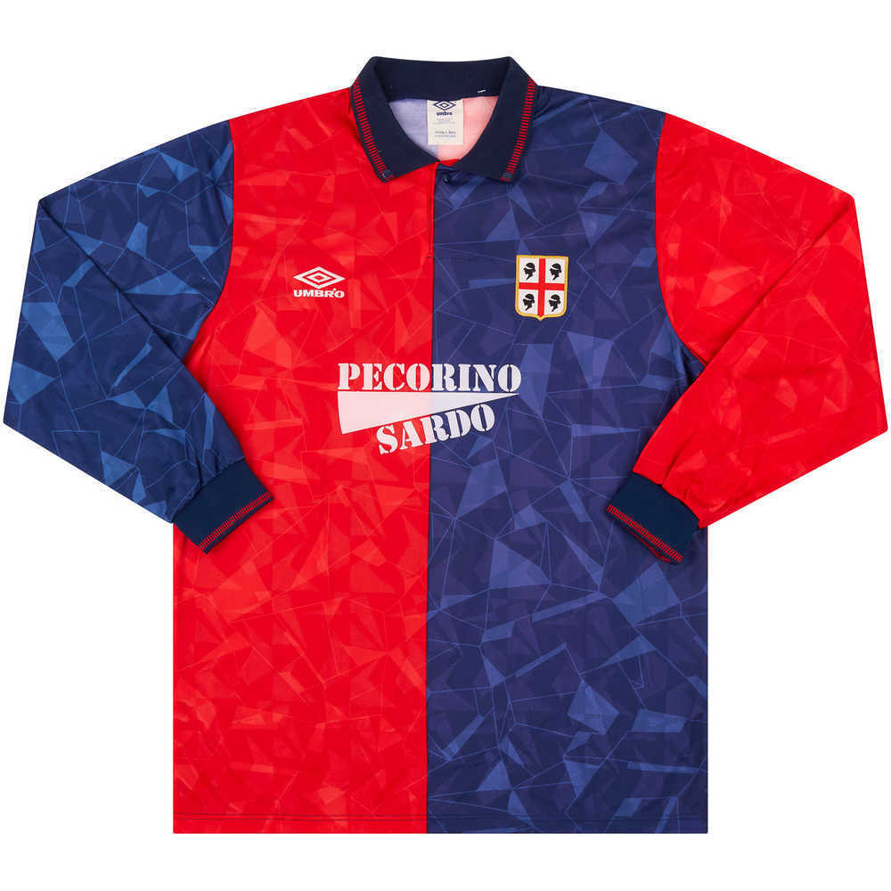 1992-93 Cagliari Match Issue Home L/S Shirt #15 (Gaudenzi) v Foggia