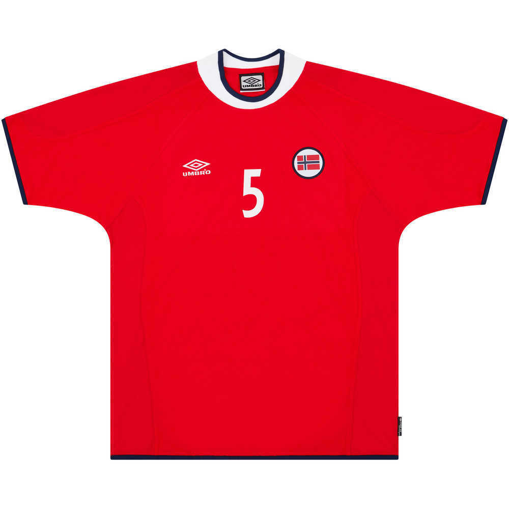 2002 Norway Match Worn Home Shirt #5 (Basma) v Denmark