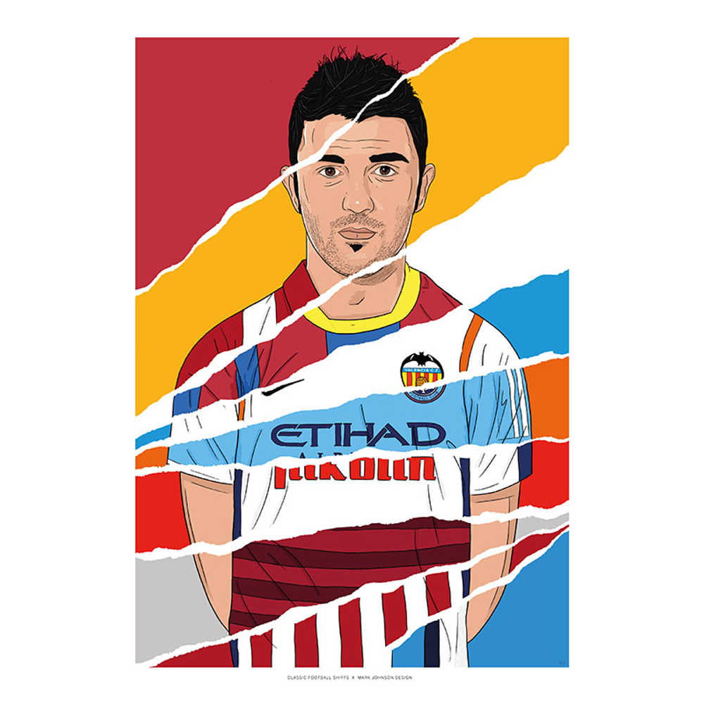 2000-2020 David Villa Career In Shirts A3 Print/Poster