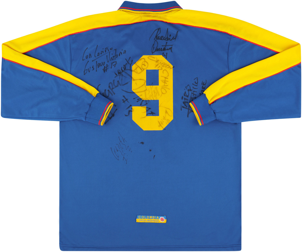 1998-01 Colombia Match Issue Signed Away L/S Shirt #9-International Teams Colombia France 1998