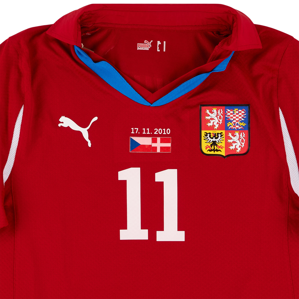 2010 Czech Republic Match Worn Home L/S Shirt Pudil #11 (v Denmark)-Match Worn Shirts Czech Republic Certified Match Worn