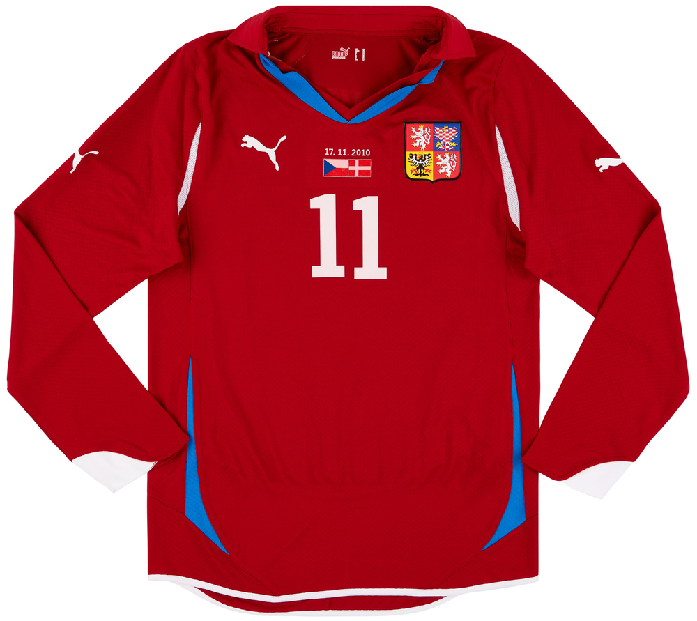 2010 Czech Republic Match Worn Home L/S Shirt Pudil #11 (v Denmark)-Match Worn Shirts Czech Republic Certified Match Worn