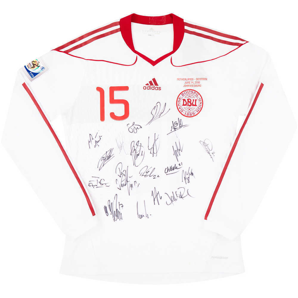 2010 Denmark Match Issue World Cup Signed Away L/S Shirt S.B. Poulsen #15 (v Holland)