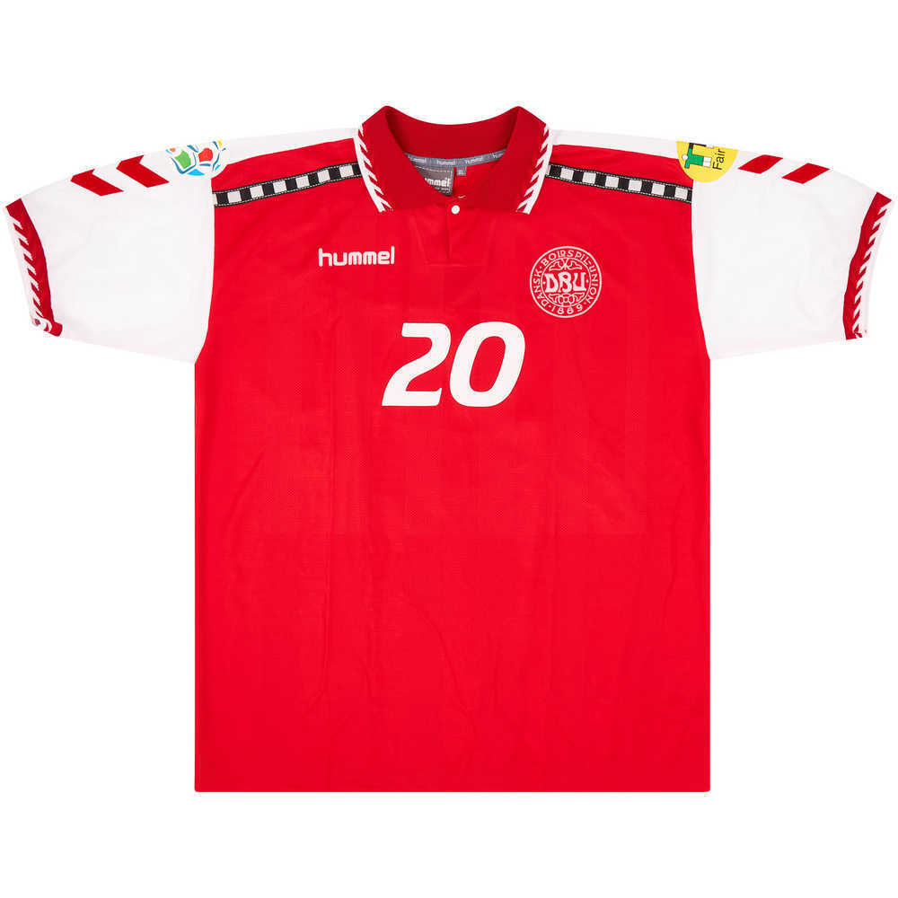 1996 Denmark Match Issue European Championship Signed Home Shirt Laursen #20