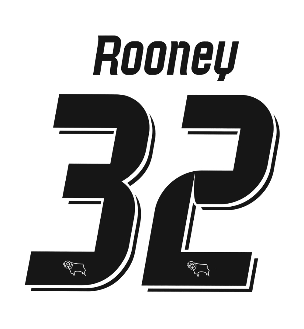 2019-20 Derby County Home Rooney #32 Name Set-Other UK Clubs  Championship Names & Numbers Derby Accessories Printing & Patches 