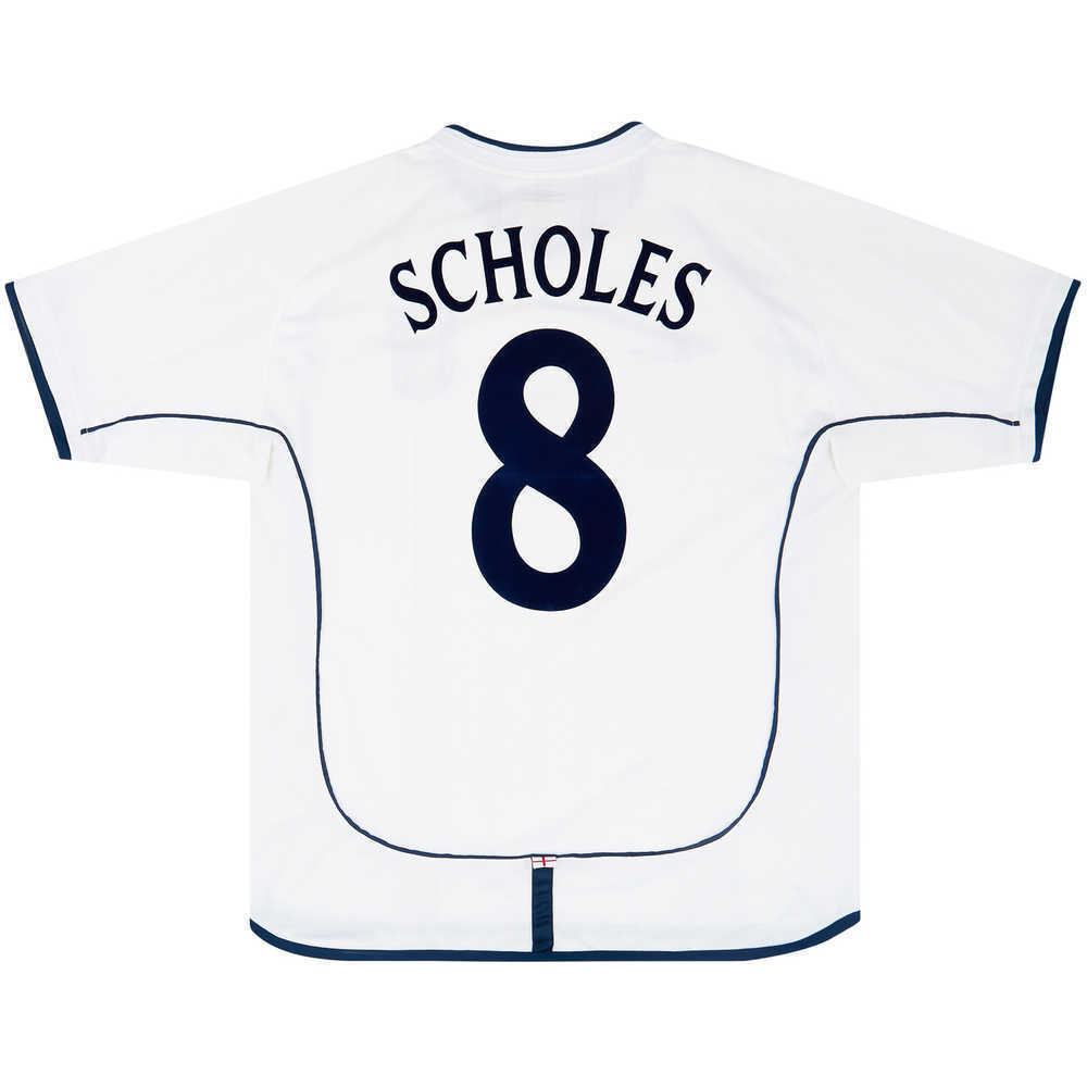 2001-03 England Home Shirt Scholes #8 (Very Good - 6/10)