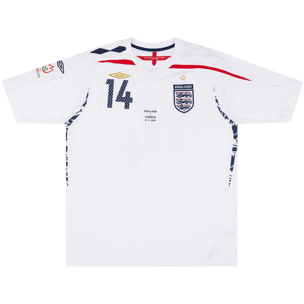 2007 England Match Issue Home Shirt Brown #14 (v Croatia)
