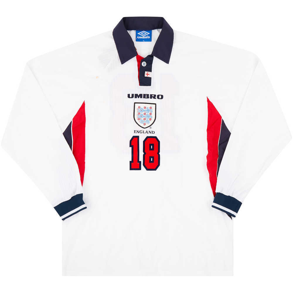 1998 England Match Issue Home L/S Shirt #18 (Shearer) v Chile