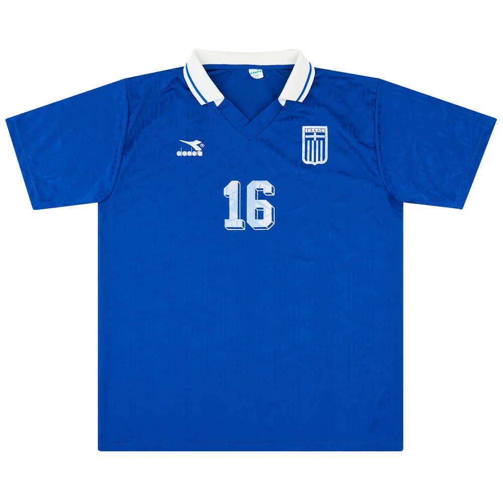 1996 Greece Match Worn Home Shirt #16 (Alexandris) v Denmark