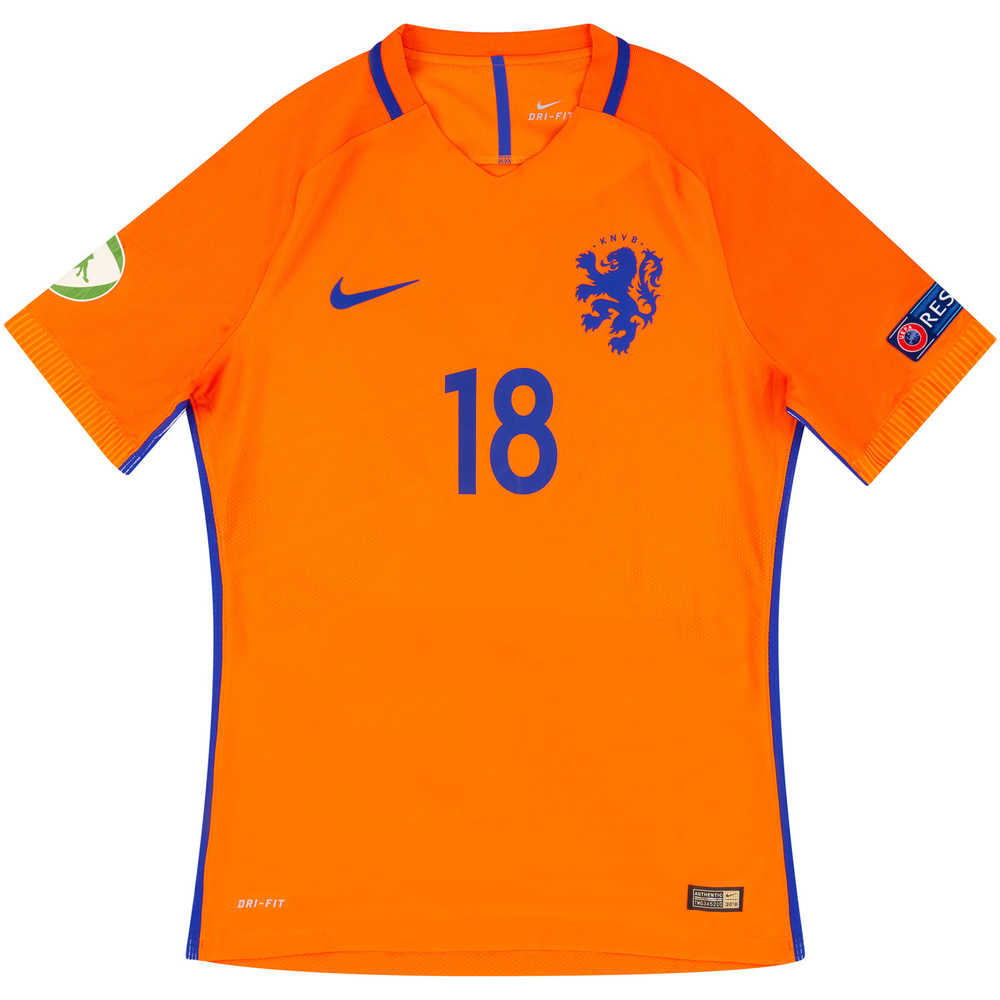2016 Holland U-19 Match Issue European Championship Home Shirt Vlap #18