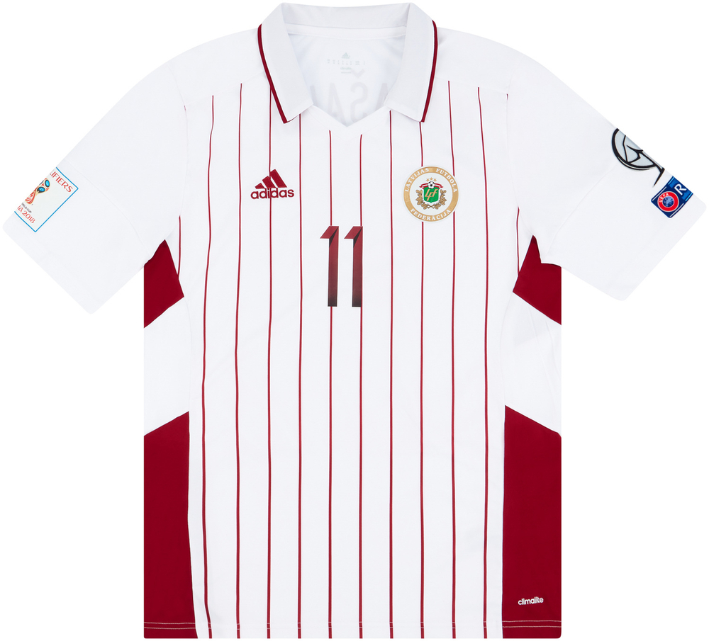 2016-17 Latvia Match Issue World Cup Qualification Away Shirt Karašausks #11  -Other European Match Issue