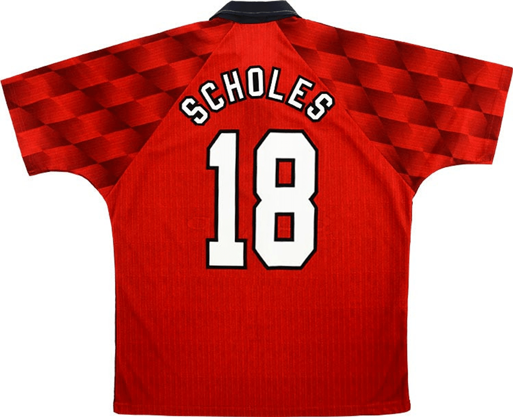 1996-98 Manchester United Home Shirt Scholes #18 (Excellent) XL