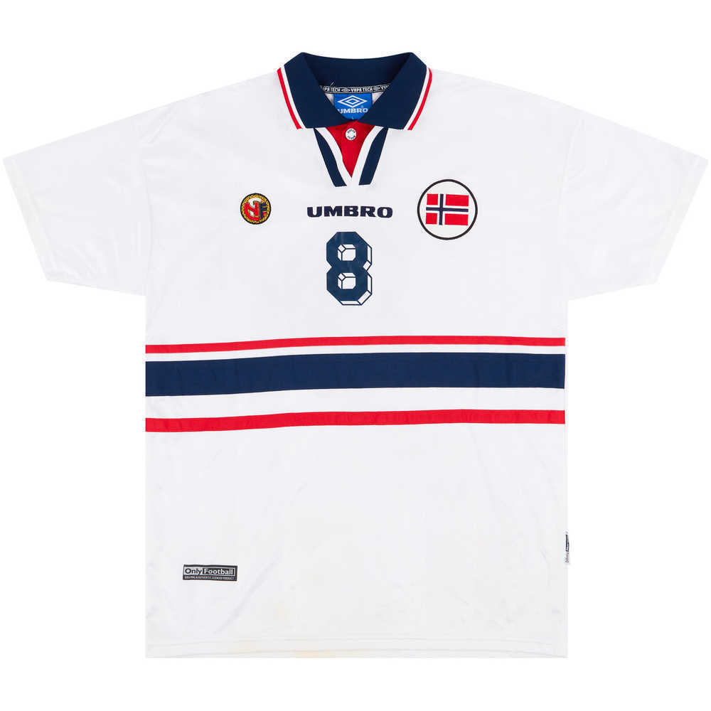 1998 Norway Match Worn Away Shirt #8 (Leonhardsen) v Denmark