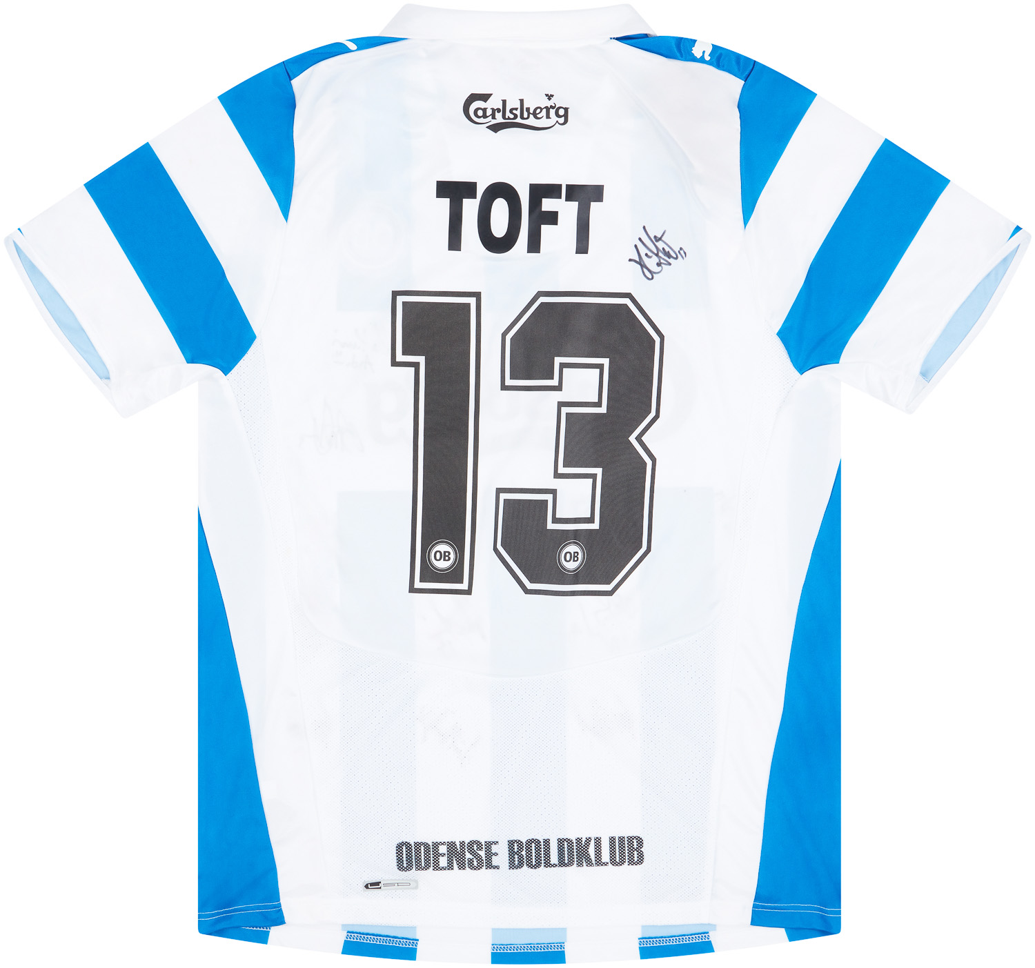 2010-11 OB Odense Match Issue Signed Home Shirt Toft #13