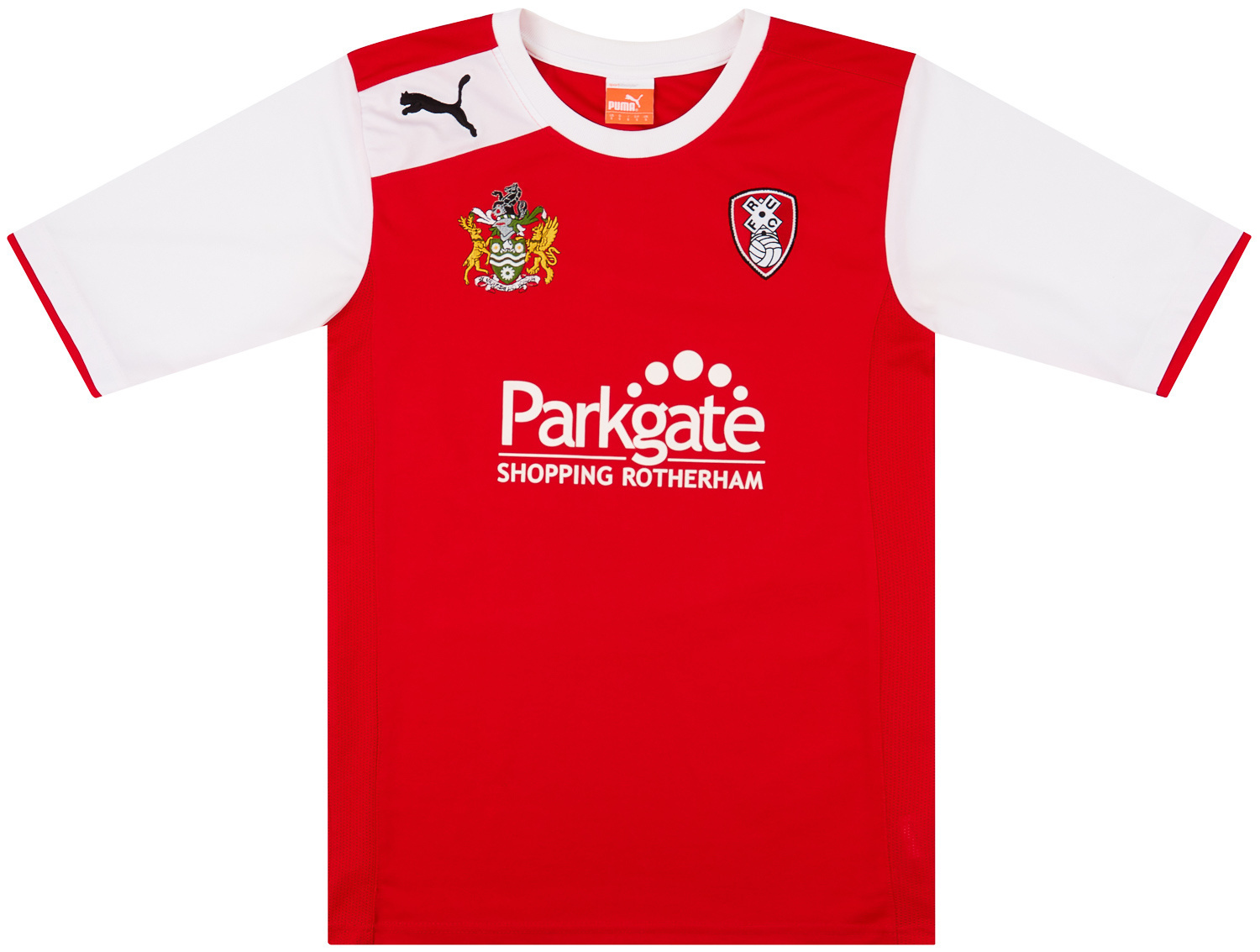 Rotherham United Home football shirt 2010 - 2011. Sponsored by Parkgate Shopping