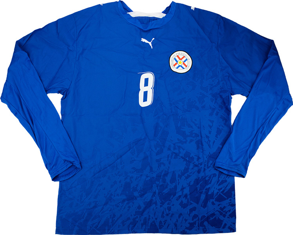 2006 Paraguay Match Issue Away L/S Shirt #8 (Barreto) v Denmark -Paraguay Certified Match Worn