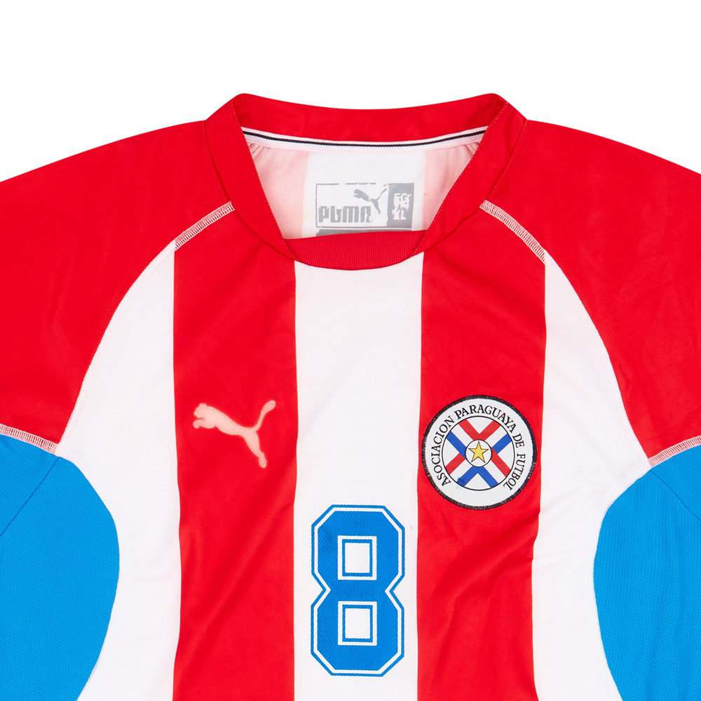 2002 Paraguay Match Worn Home Shirt #8 (Morínigo) v England-Paraguay Certified Match Worn Match Worn Shirts