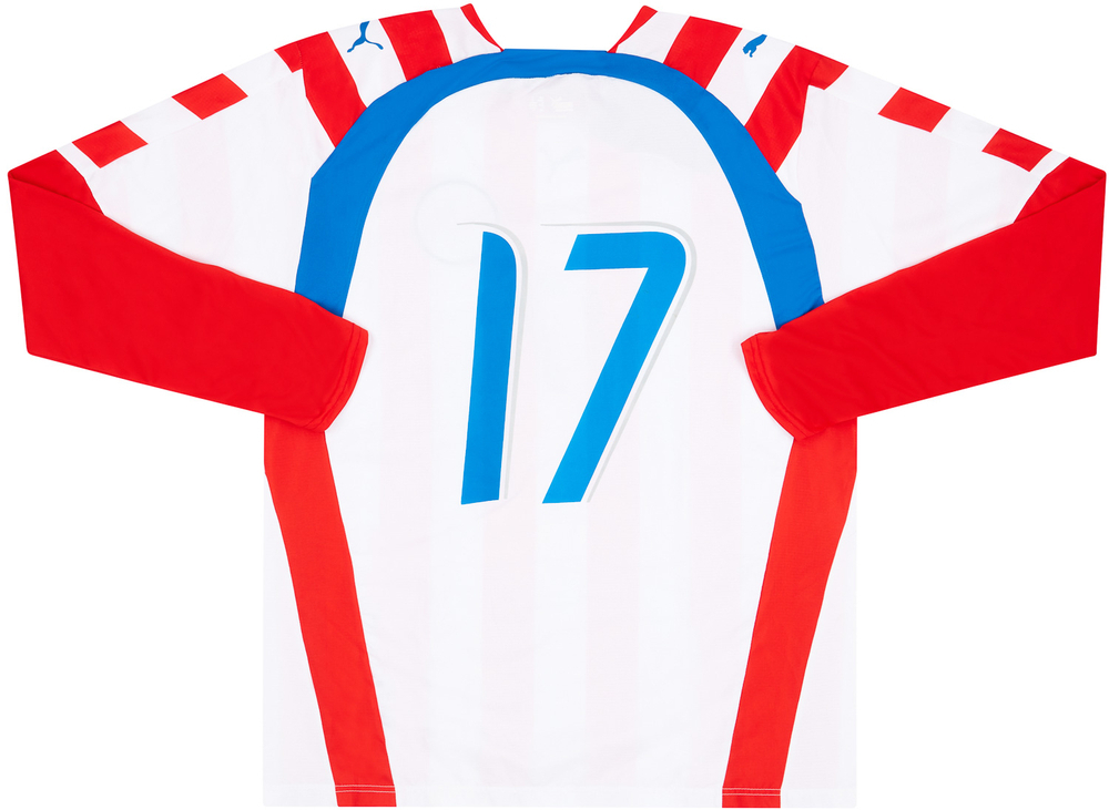 2006-07 Paraguay Match Issue Home L/S Shirt #17 (Montiel)-Paraguay Match Worn Shirts Certified Match Worn Long-Sleeves