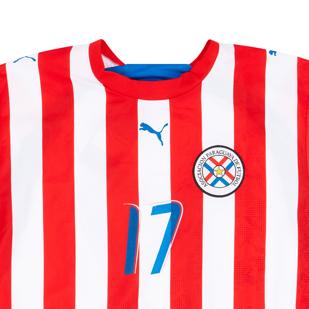 2006-07 Paraguay Match Issue Home L/S Shirt #17 (Montiel)-Paraguay Match Worn Shirts Certified Match Worn Long-Sleeves