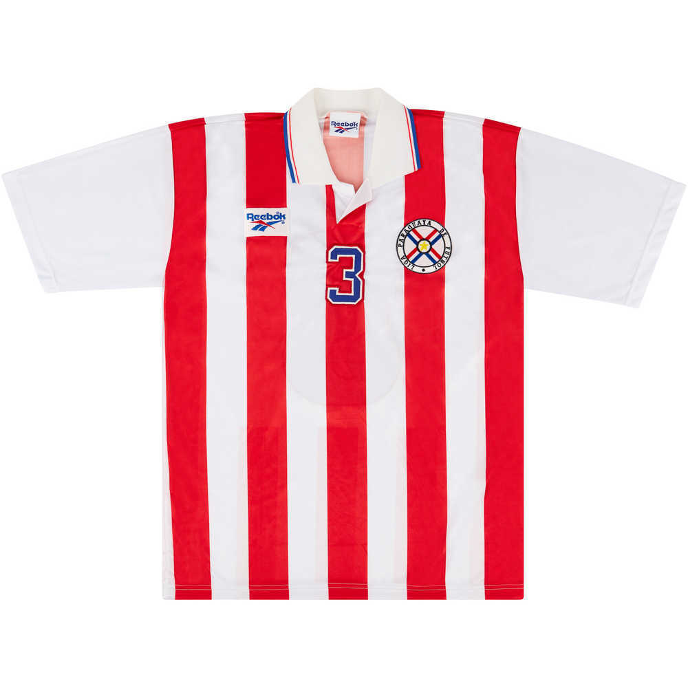 1998 Paraguay Match Issue Home Shirt #3 (Rivarola) v Holland