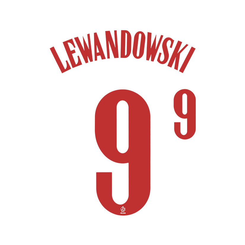 LEWANDOWSKI 9-18/19 NAME AND NUMBER SET FOR POLAND HOME = ADULT SIZE 