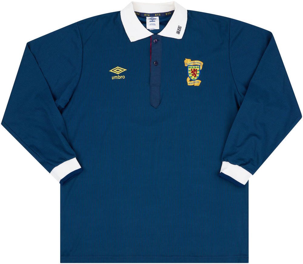1988-91 Scotland U-21 Match Issue Home L/S Shirt #4 (Wright)-Match Worn Shirts Scotland Certified Match Worn