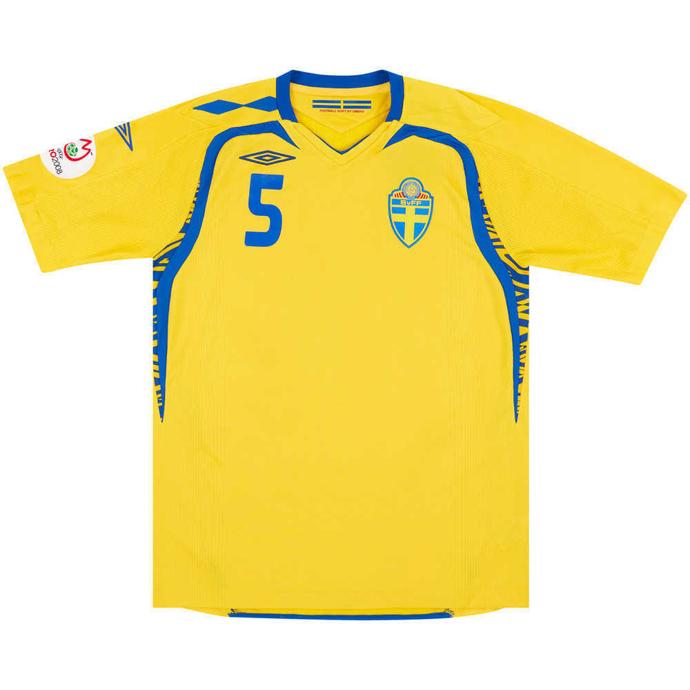 2007 Sweden Match Worn Home Shirt #5 (Edman) v Denmark