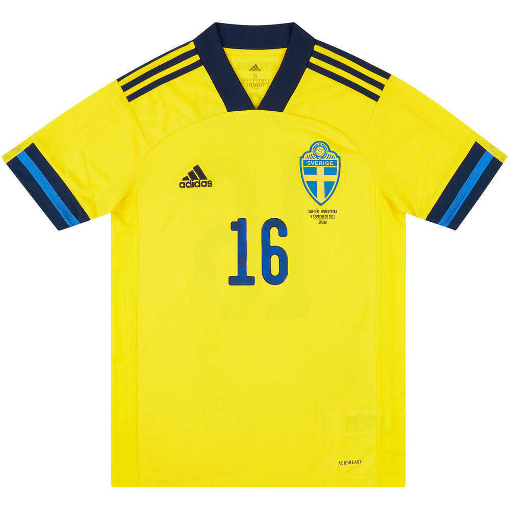 2021 Sweden Match Issue Home Shirt Larsson #16 (v Uzbekistan)