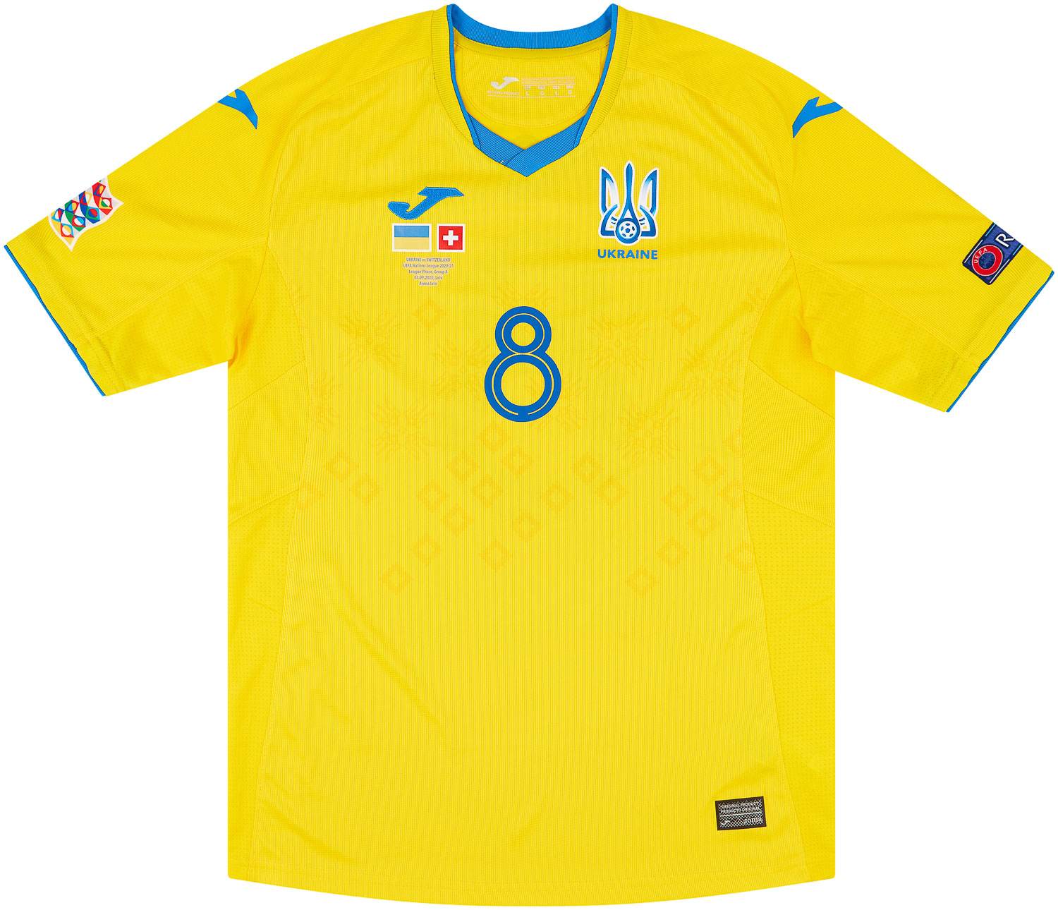 2020 Ukraine Match Issue Nations League Home Shirt Malinovskyi #8 (v Switzerland)