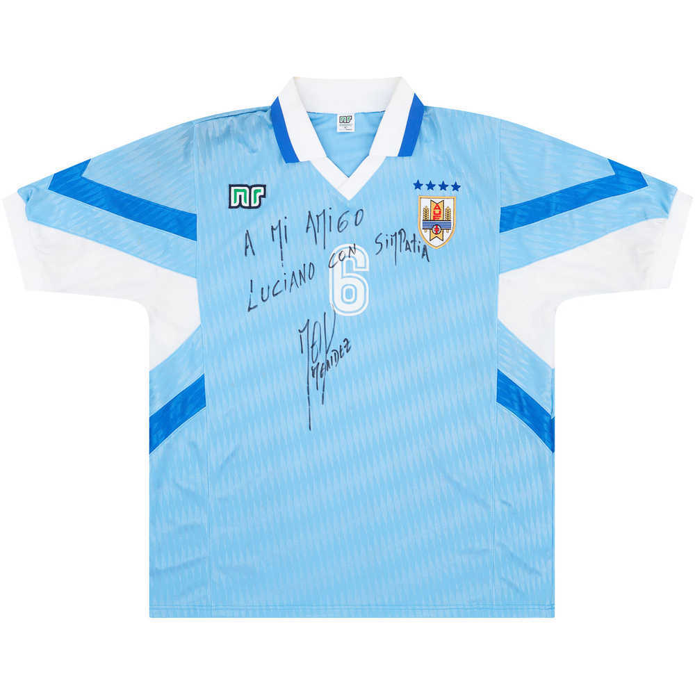 1995 Uruguay Match Issue Signed Home Shirt #6 (Méndez)